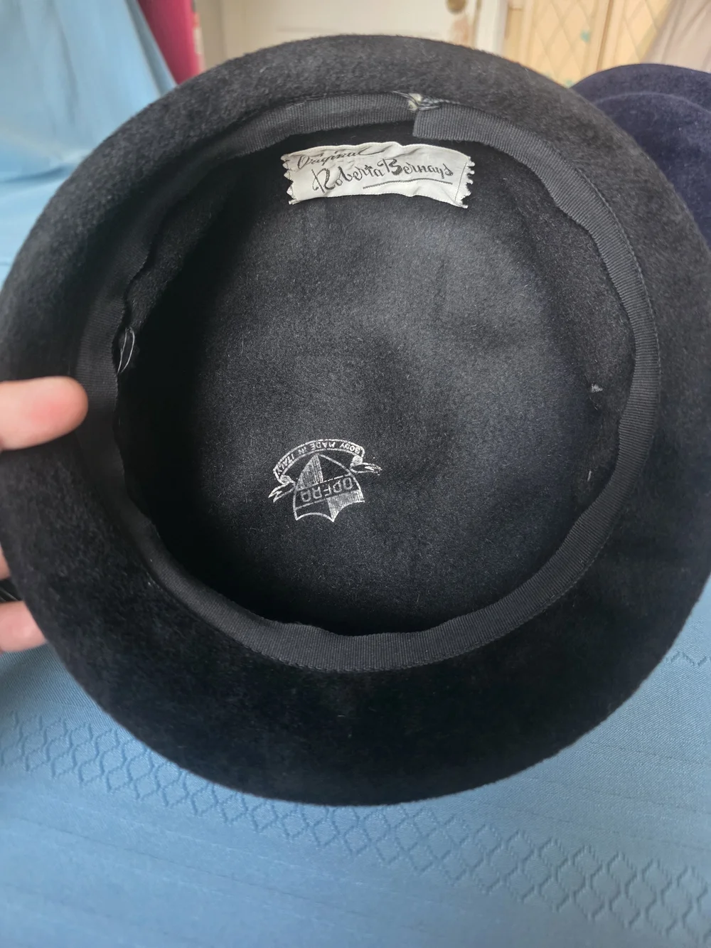 VTG 1950s Roberta Bernays Black Velour Feather Tilt Hat Italian Opera Body